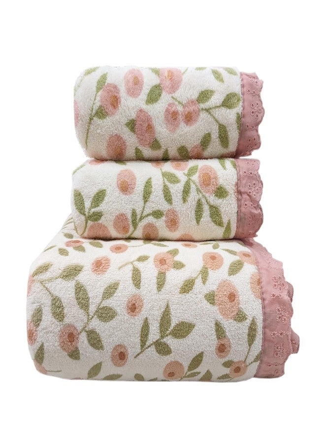 ABREEZE Floral Bath Towel Set,3 pcs,Coral Velvet Soft Absorbent Towels for Valentine's Day (1 Bath Towel,2 Hand Towels) - Image 4